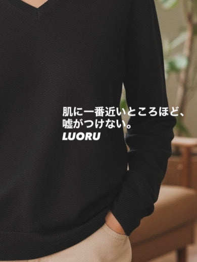 シルクカシミヤ　Vネックセーター（BLACK）