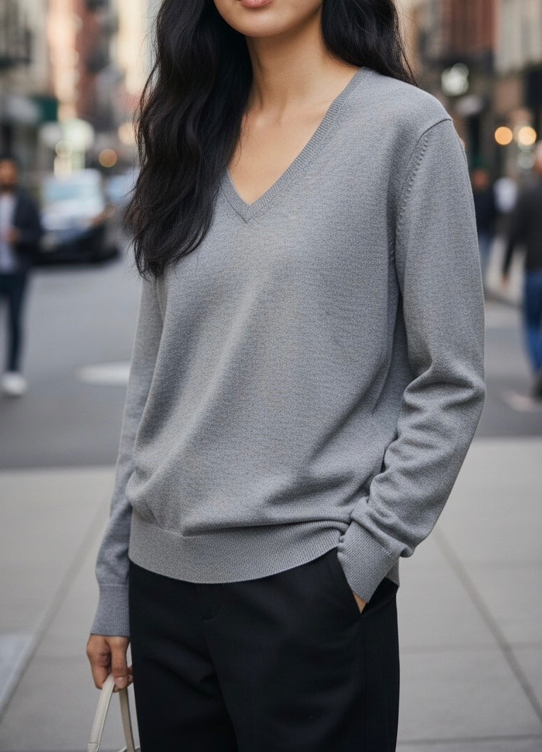シルクカシミヤ　Vネックセーター（GRAY）